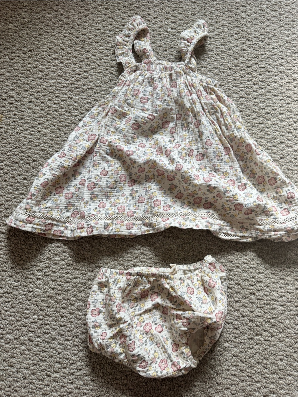 Quincy Mae Cream Floral Sundress and Bloomers - Pink and Yellow Flowers